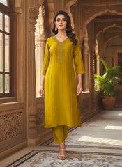 Premium Mustard Gold Silk Embellished Suit Set with Sequin Work