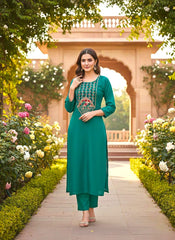 Designer Emerald Green Silk Embroidered Suit Set with Printed Silk Dupatta