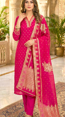 Regal Pink Dola Silk Kurta Set with Heavy Zari Dupatta