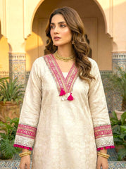 Elegant Tissue Embroidered Kurta Set with Contrast Tassel Dupatta