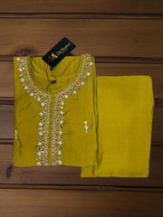 Mustard Silk Blend Embroidered Co-ord Set