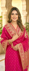 Regal Pink Dola Silk Kurta Set with Heavy Zari Dupatta