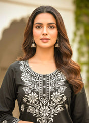 Classic Grey Embroidered Rayon Kurta Set with Dupatta