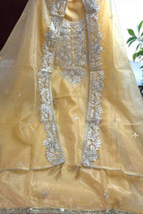 Premium Glass Organza Embroidered Suit Set with Dupatta-Yellow