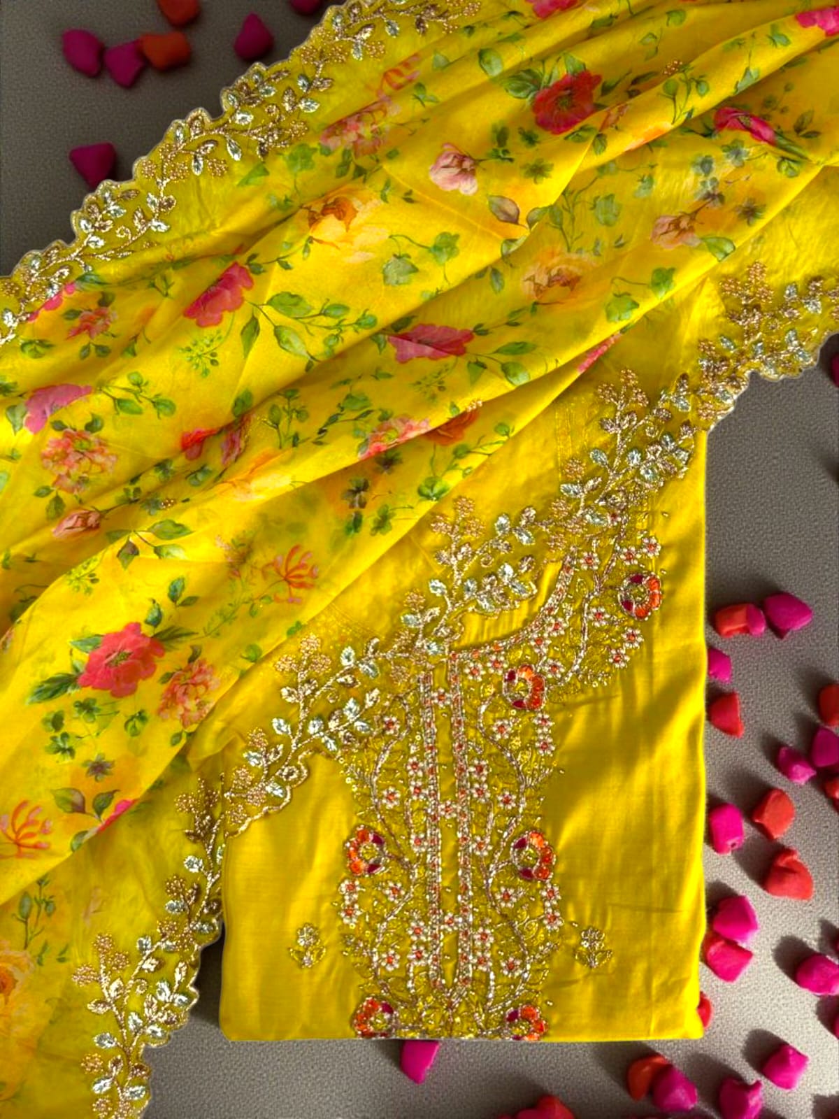 Vibrant Roman Silk Embroidered Unstitched Suit Set